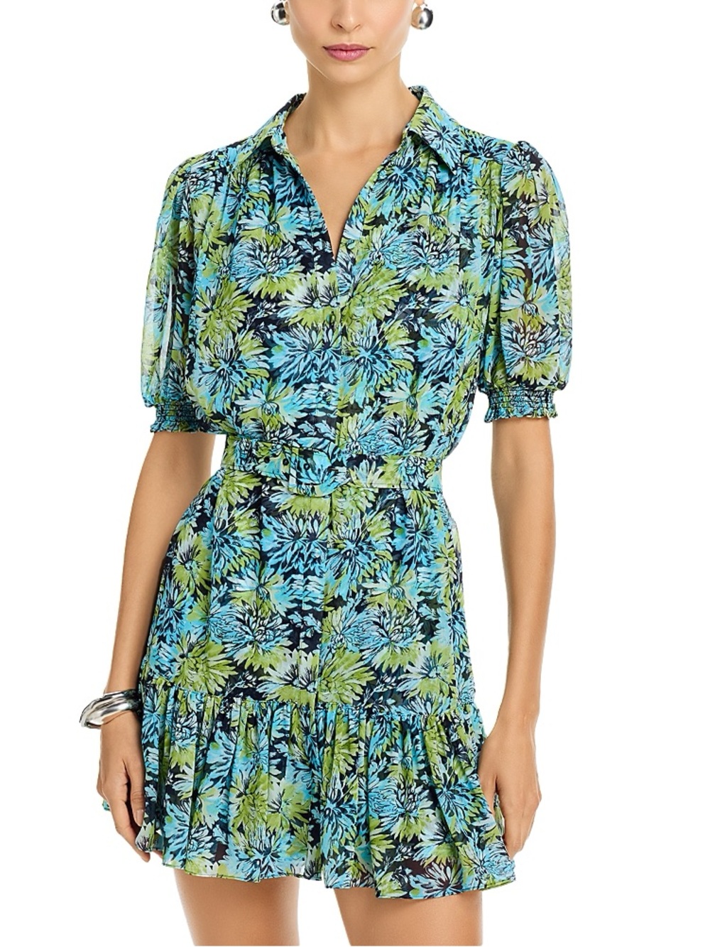 Cinq à Sept Dahlia Print Halbini Dress in Tropical Sky Multi